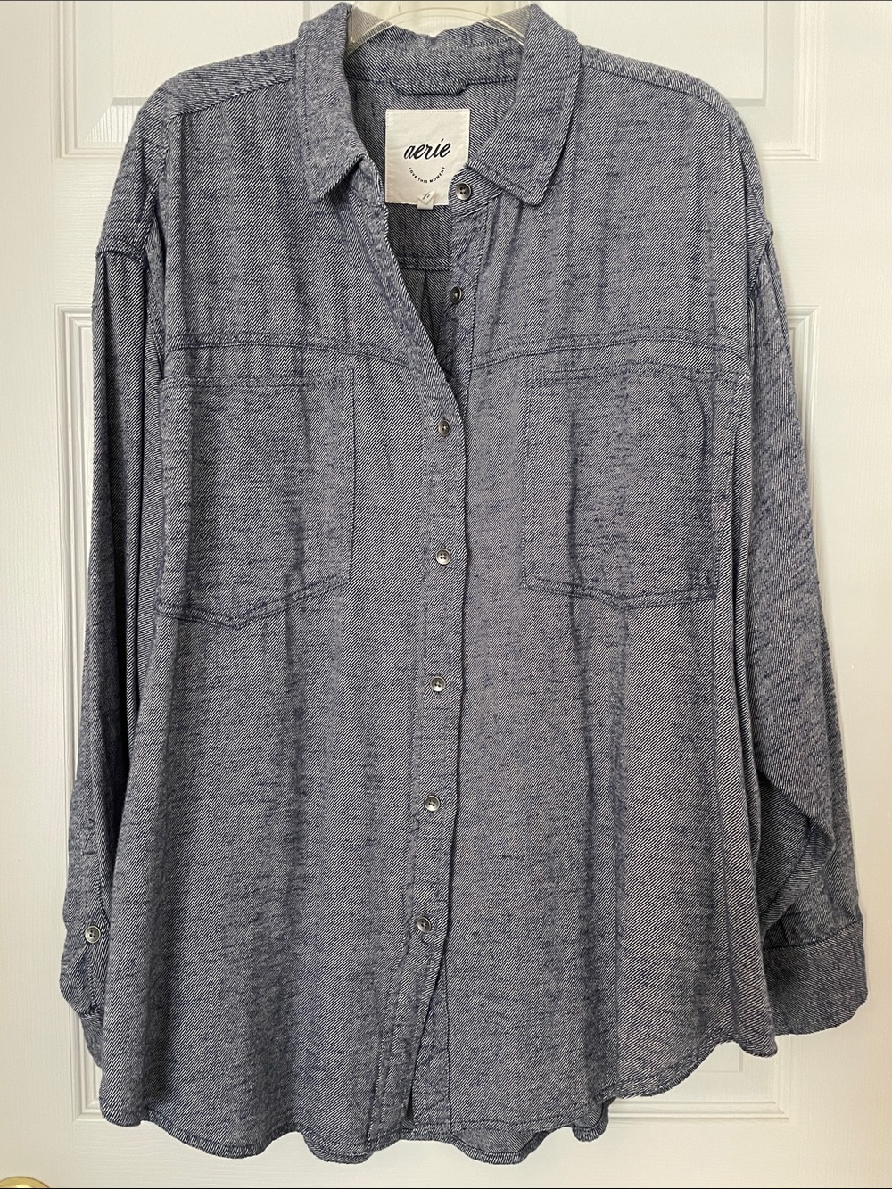 Aerie Anytime Fave Twill Shirt in Navy